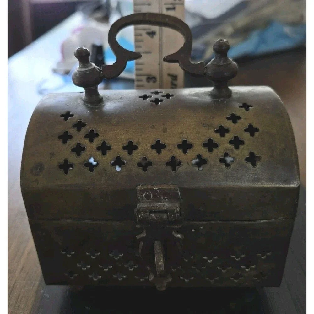 vintage brass potpourri trinket box Cricket Box Cage Metal